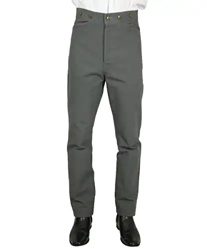 Emporium Men's High Waist Classic Canvas Work Pants with Suspender Buttons (Gray)